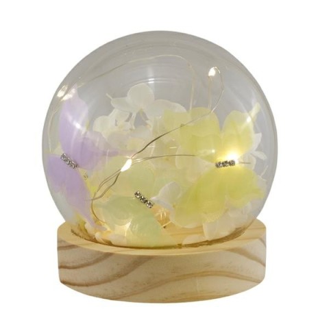 SFERA VETRO BASE LEGNO CFARFALLE PC. 10CM.